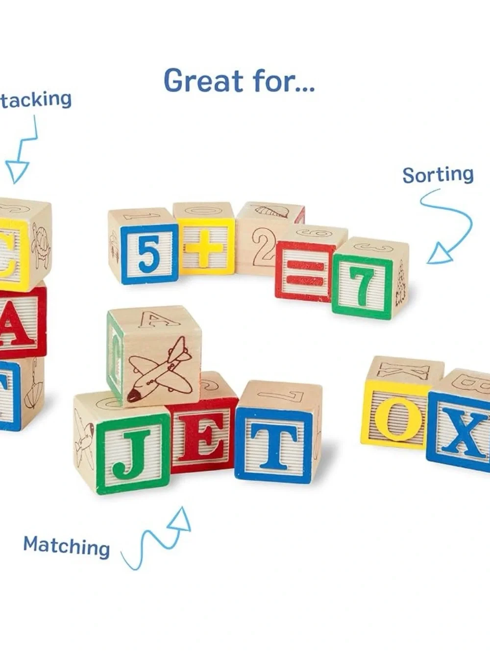 Melissa & Doug Wooden Alphabet & Number Blocks - Red, Blue, Green, Yellow